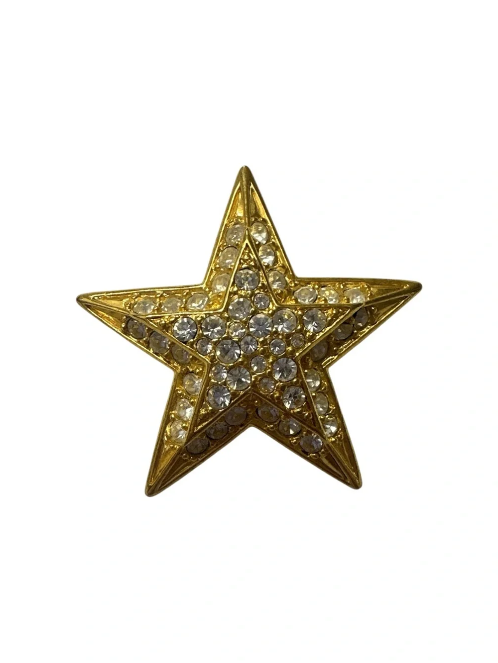 Joan Rivers Gold Star Brooch with Clear Crystals